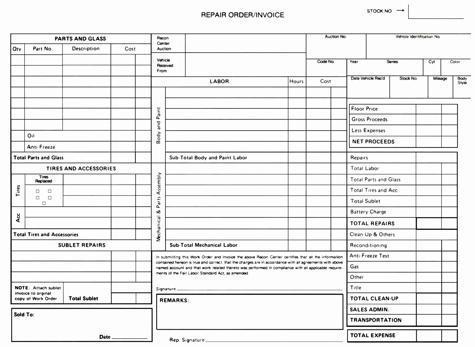 Auto Repair Order Template - 10 Best Of Vehicle Repair Invoice Puter Repair Of Auto Repair OrDer Template