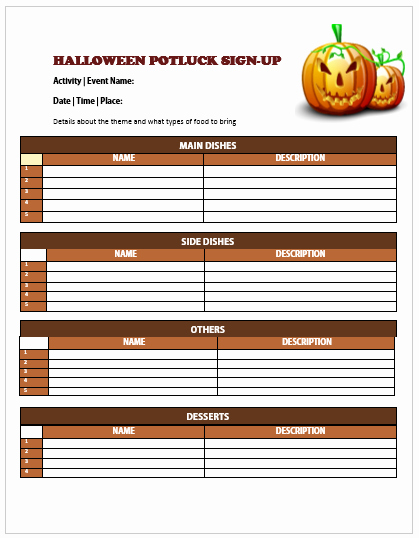 10 Halloween Potluck Signup Sheets Printable Word
