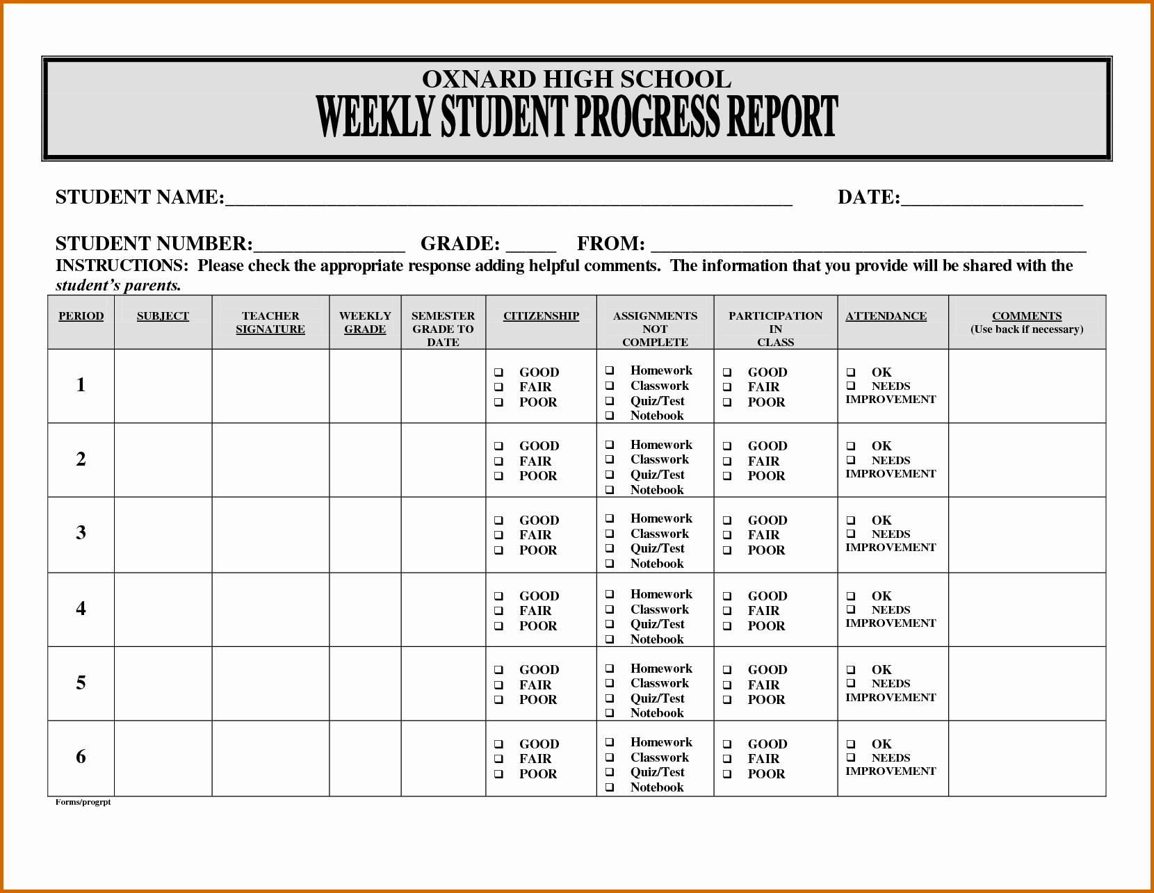 13 progress reports for elementary students