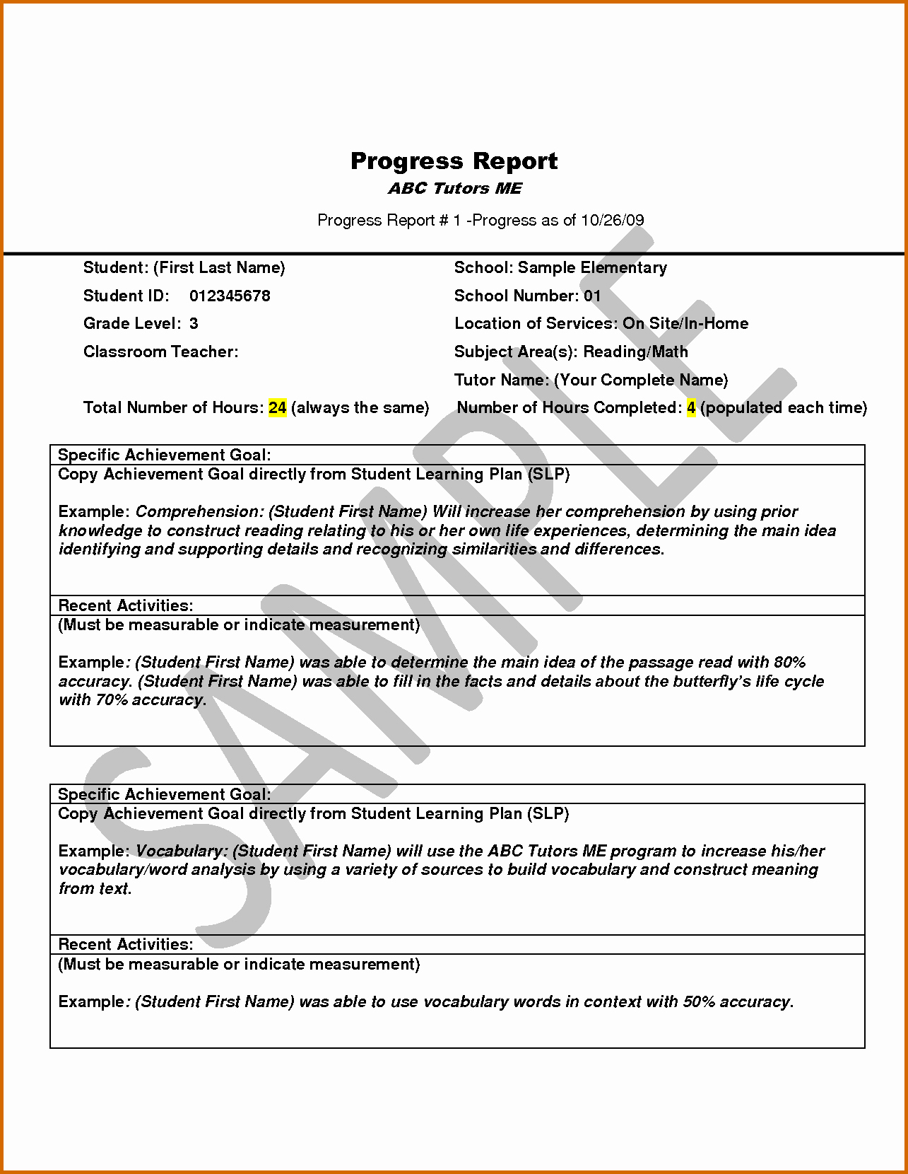 13 Progress Reports for Elementary Students