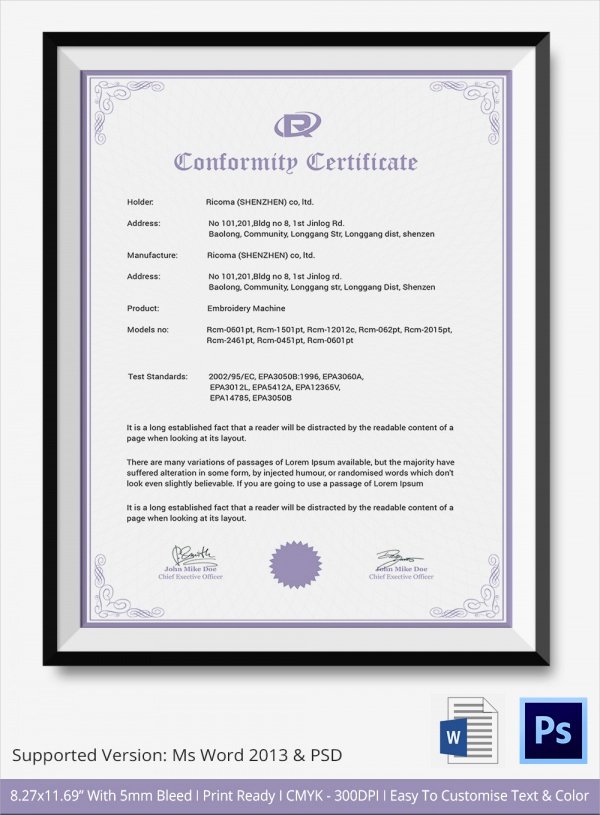 20 Certificate Of Conformance Templates
