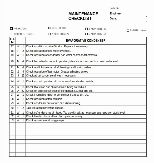 maintenance checklist