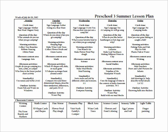 21 Preschool Lesson Plan Templates Doc Pdf Excel