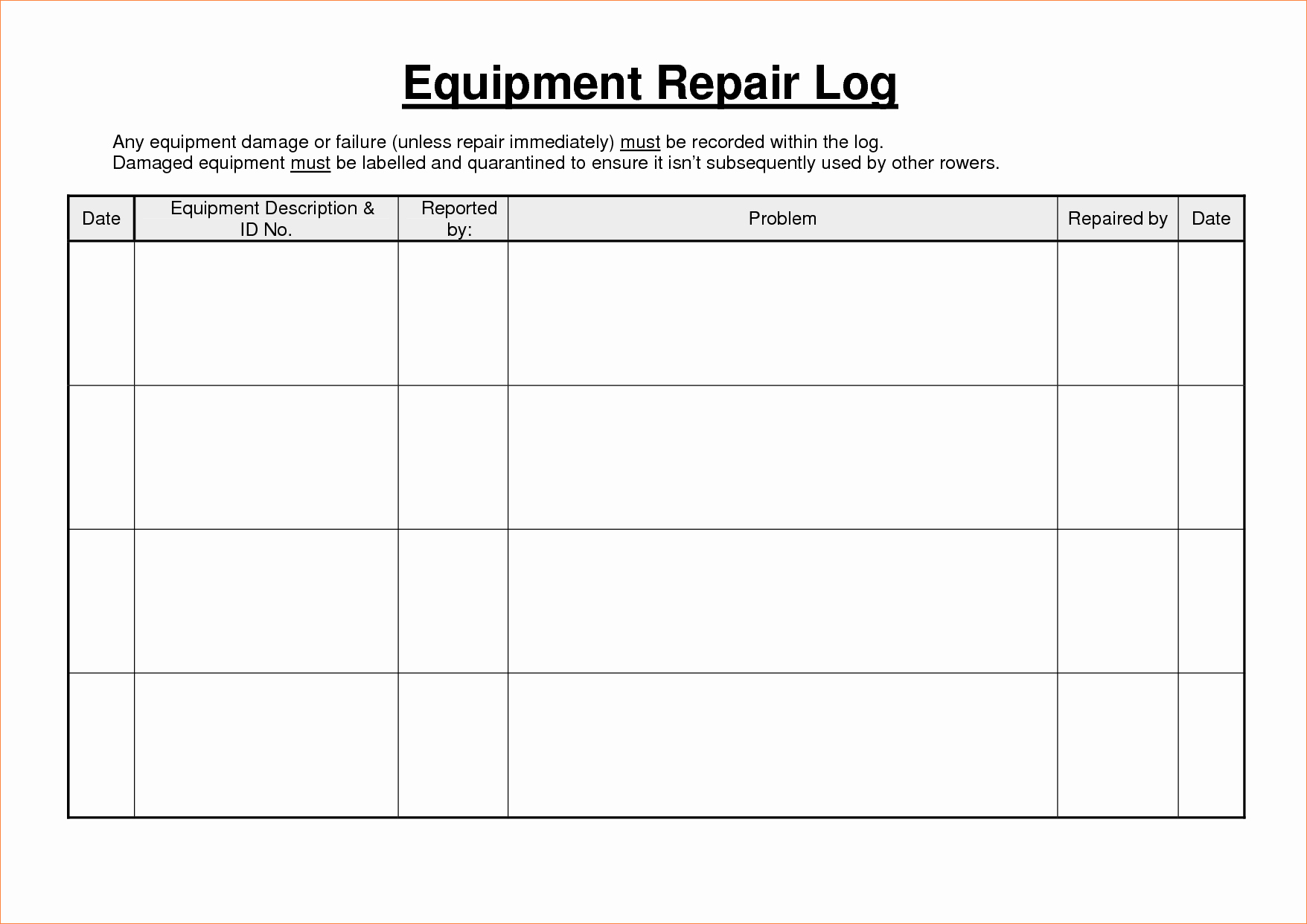 5 equipment maintenance log