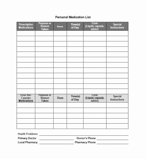 58 Medication List Templates for Any Patient [word Excel