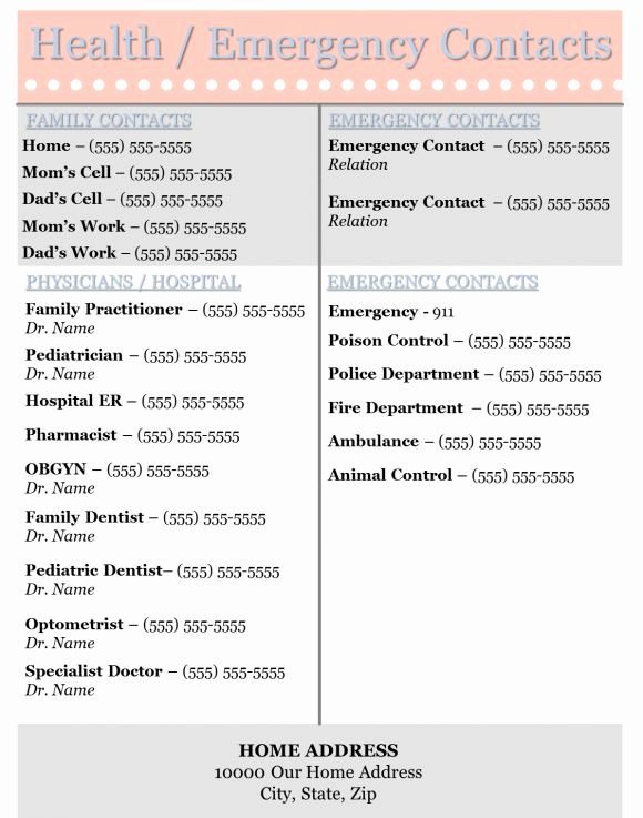 7 Best Images About Emergency Contact Printables On