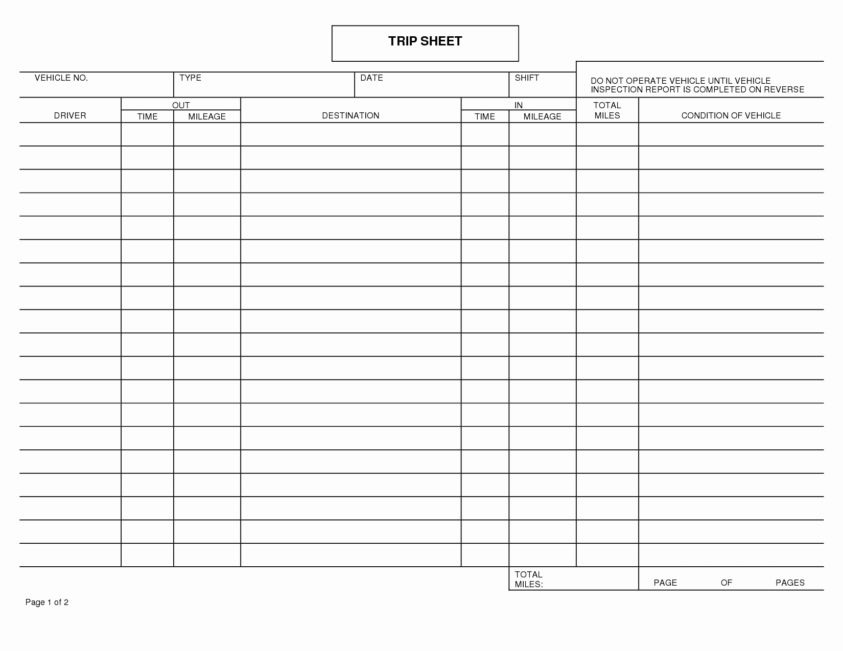 7 Best Of Free Printable Trip Sheets Driver Trip
