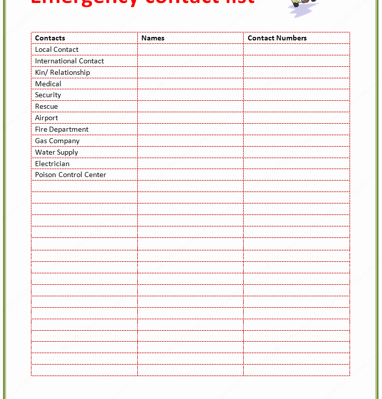 post printable contact list template