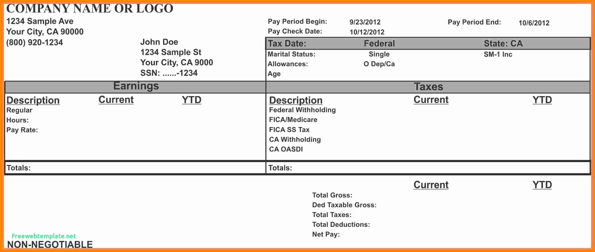 7 Paycheck Stub Template for Excel