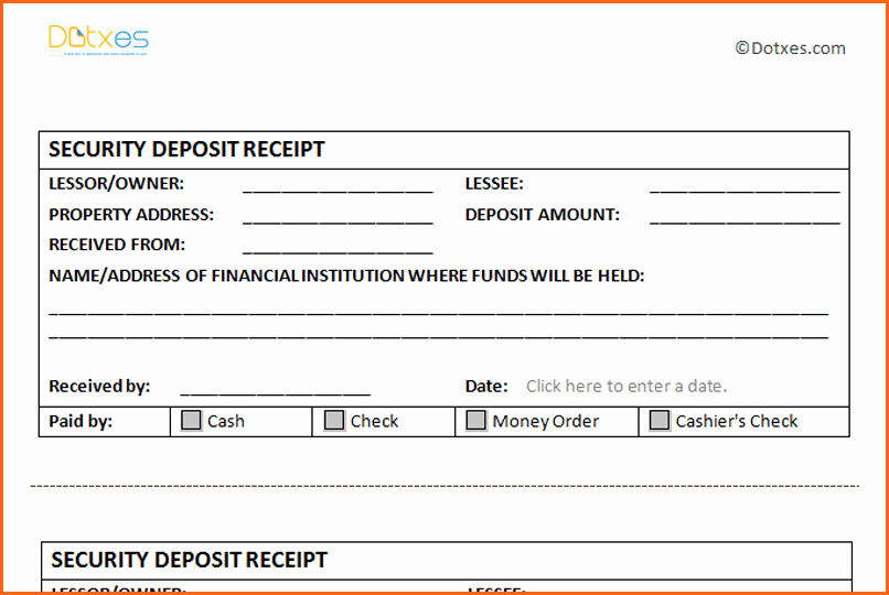 7 Security Deposit Receipt form Bud Template Letter