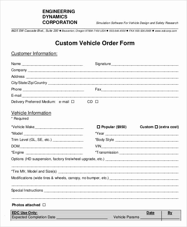 7 Vehicle order Templates Free Sample Example format