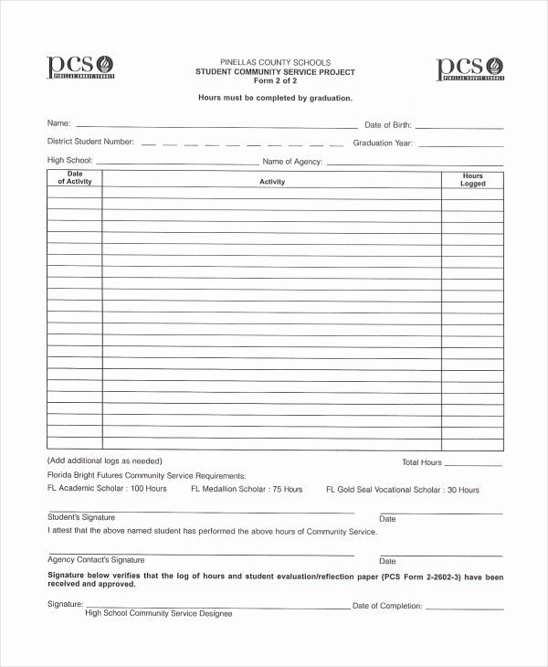 8 Sample Service Hours forms