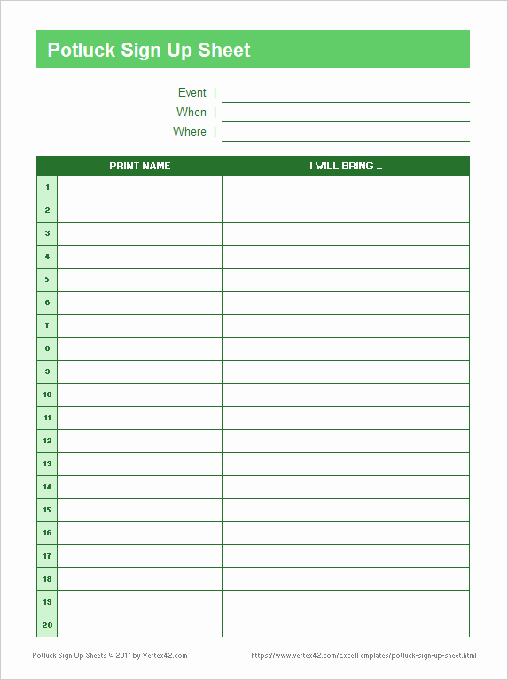 A Simple Printable Potluck Sign Up Sheet From Vertex42