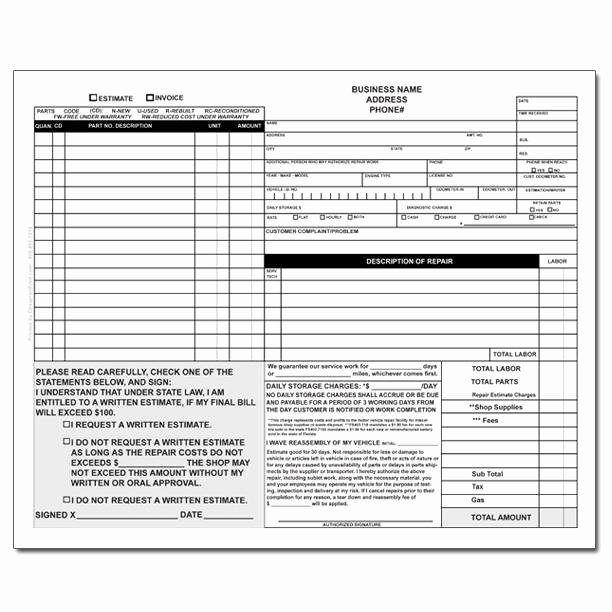 Auto Repair order Custom form