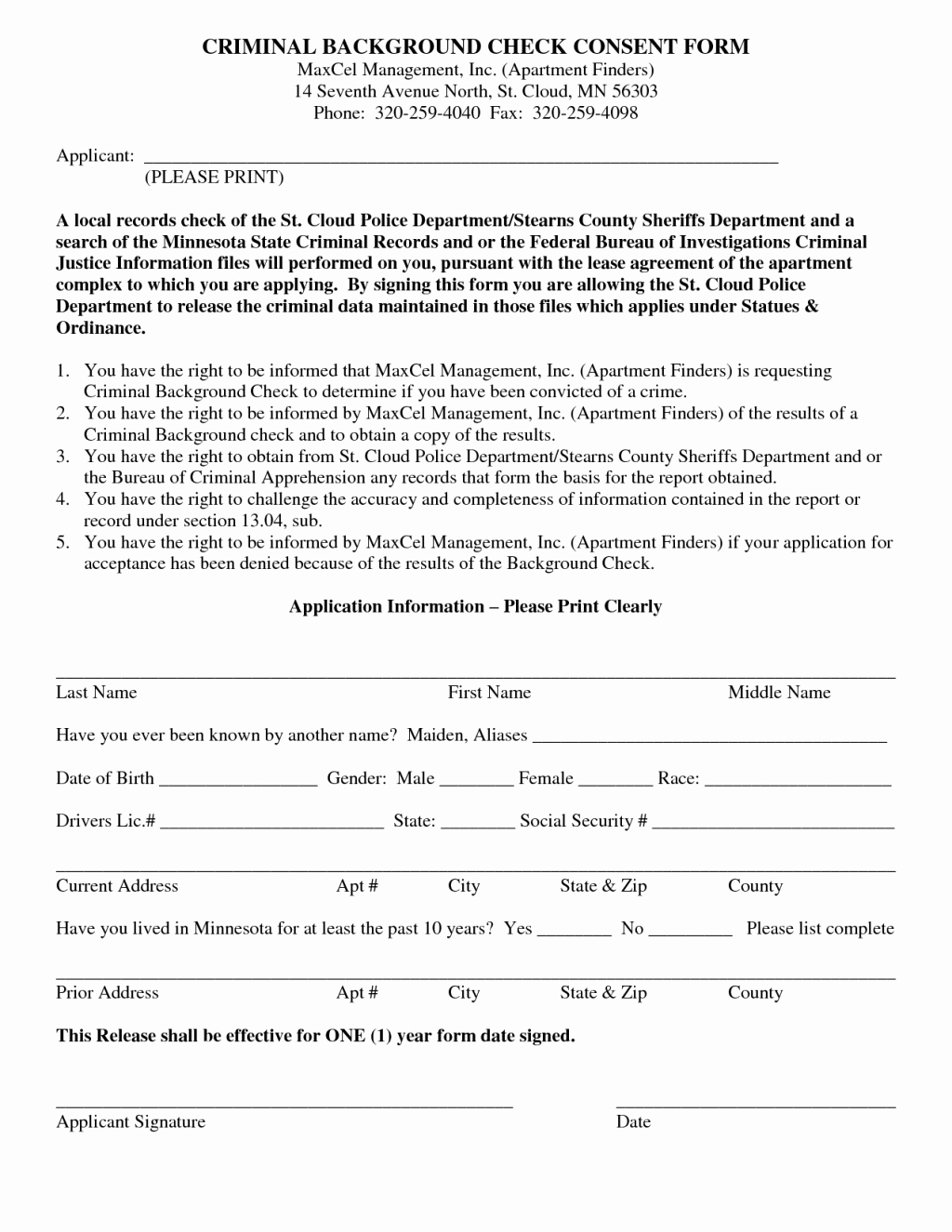 Background Check Consent form
