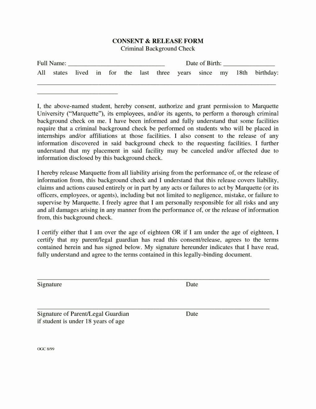 Background Check Consent form Template Florida Templates
