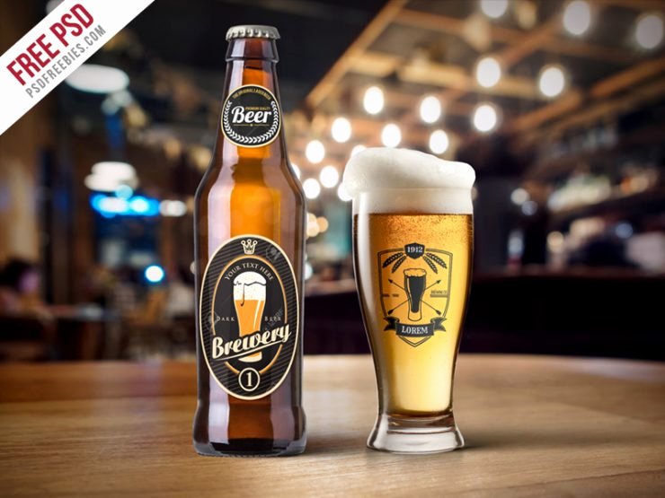 Beer Bottle and Glass Mockup Free Psd Download Download Psd
