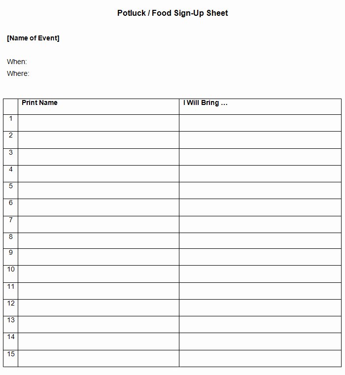 Potluck Signup Sheet Template Letter Example Template