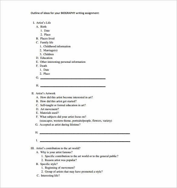 biography outline template