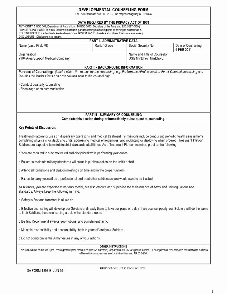 Blank Da form 4856 Initial Counseling