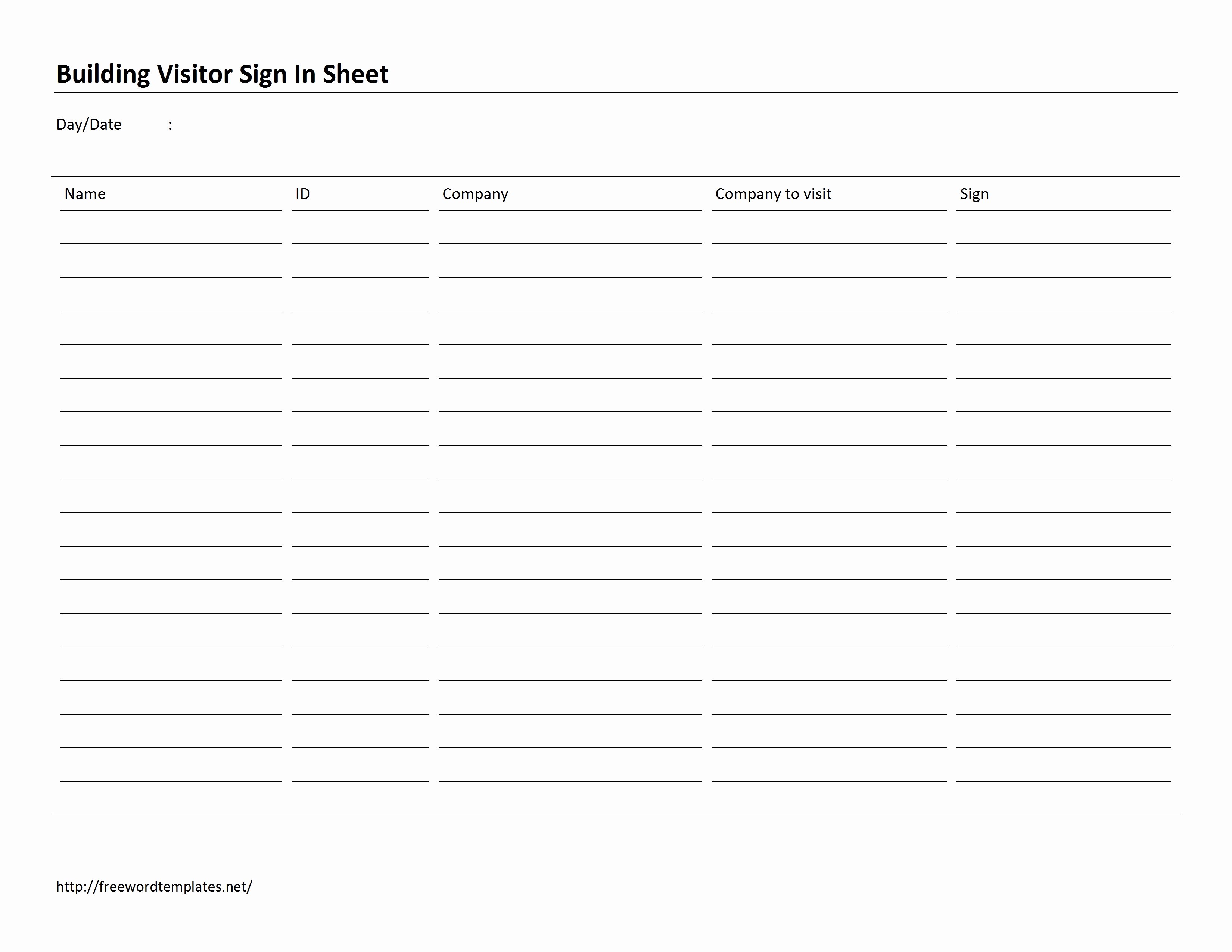 Building Visitor Sign In Sheet Template