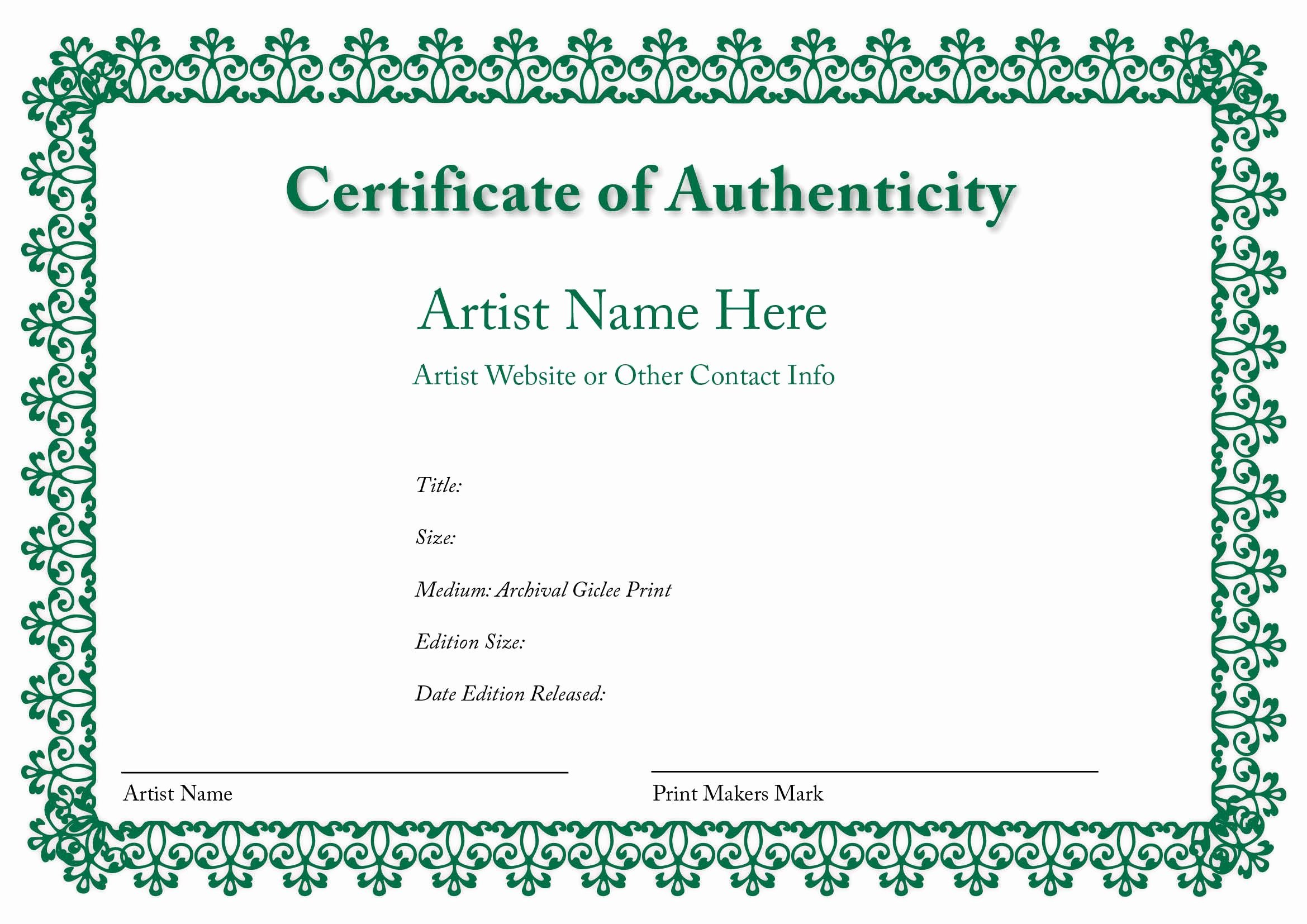 Certificate Of Authenticity Of An Art Print