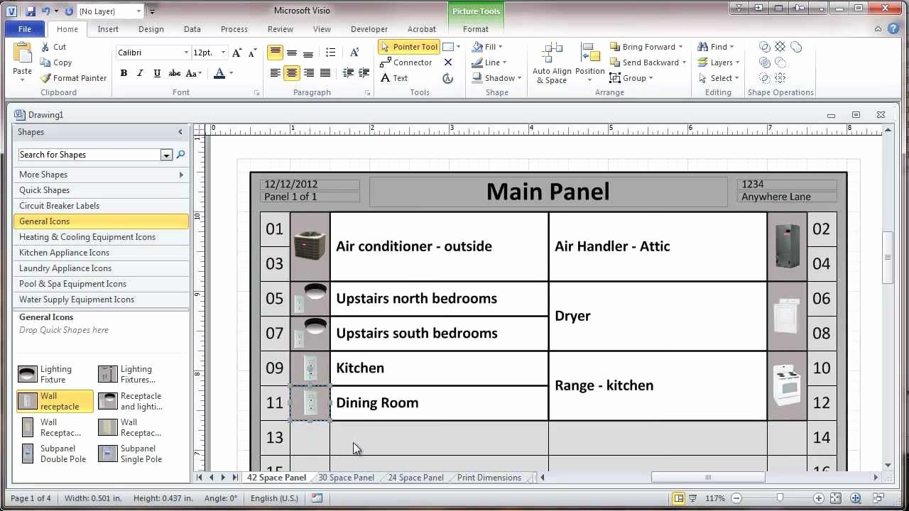 Creating A Residential Electrical Panel Directory In Visio