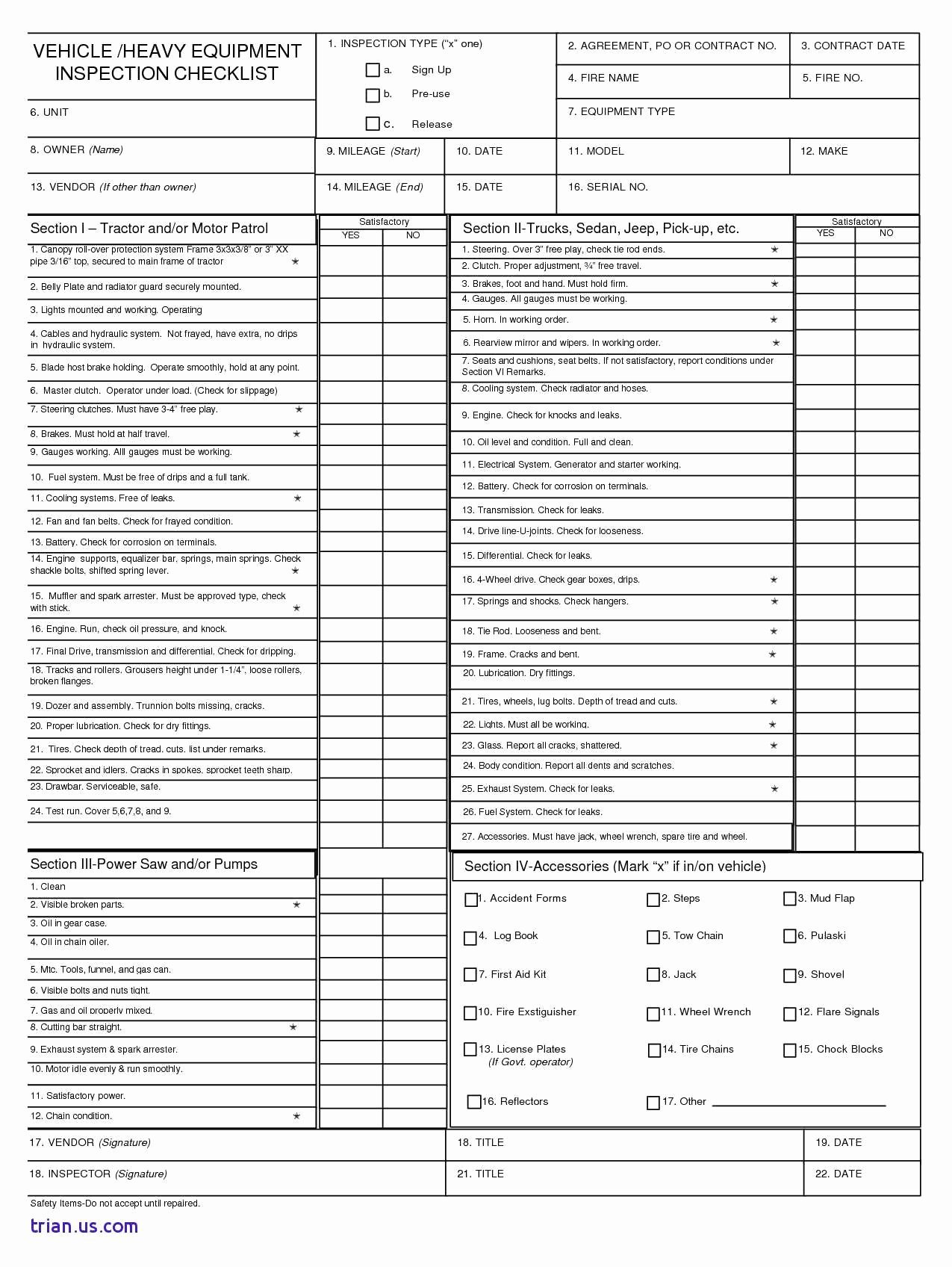 Daily Truck Inspection Report Template Inspirational