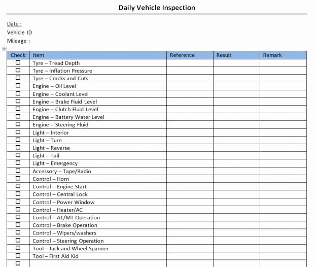Daily Vehicle Inspection Checklist Install