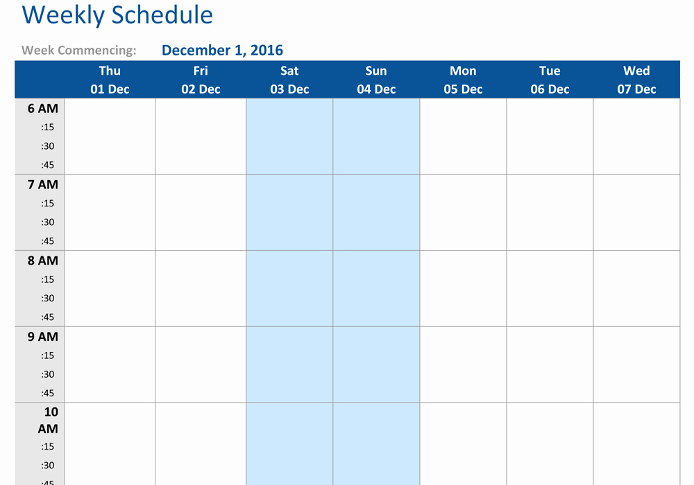 December 2016 Weekly Schedule Template Word Pdf