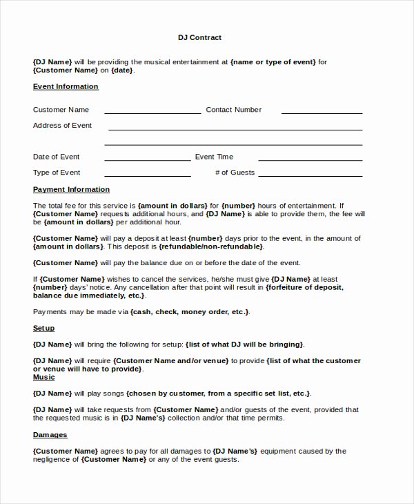 Disc Jockey Contracts Template