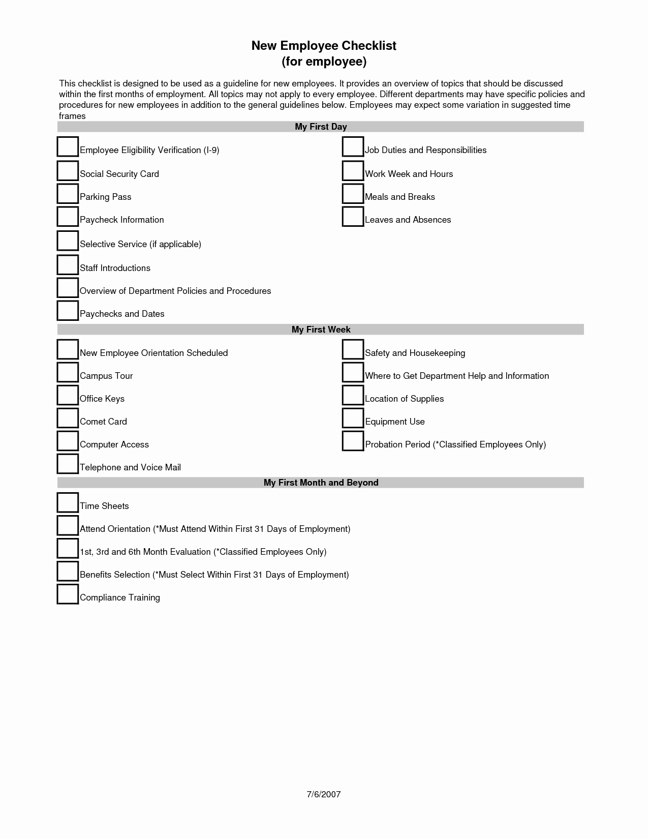 Downloadable New Employee Checklist Template and form