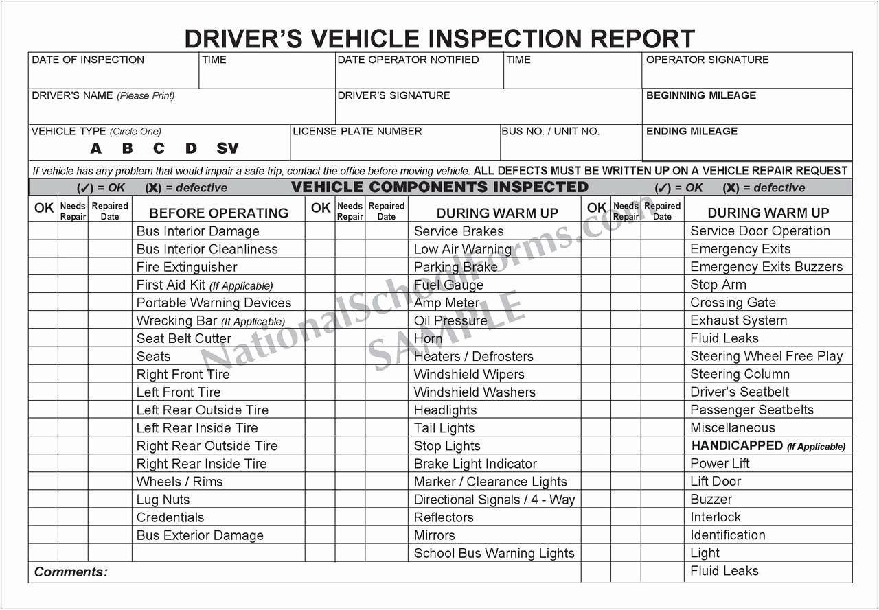 Driver S Vehicle Inspection Report Booklet