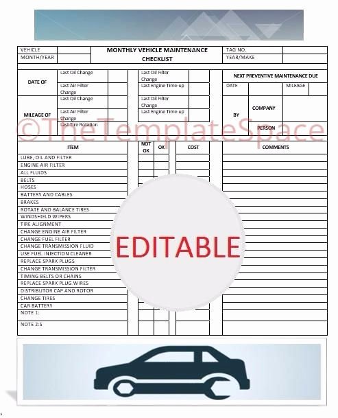 Editable Monthly Vehicle Maintenance Checklist Printable
