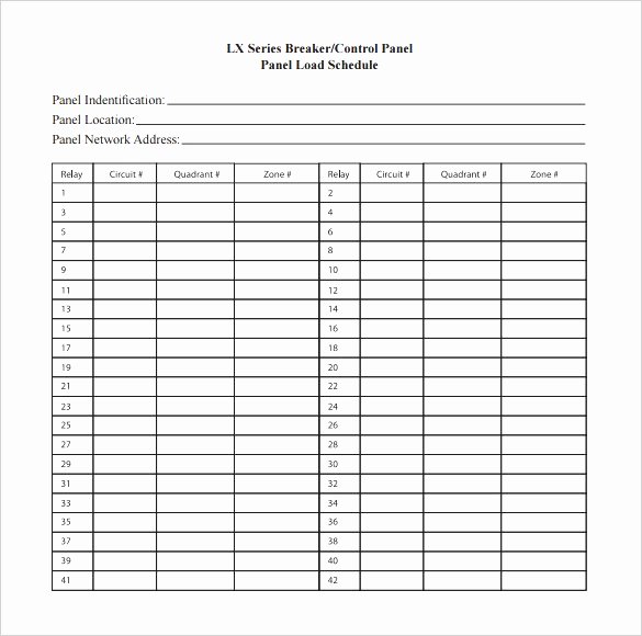 Electrical Panel Schedule Excel Template 27 Circuit