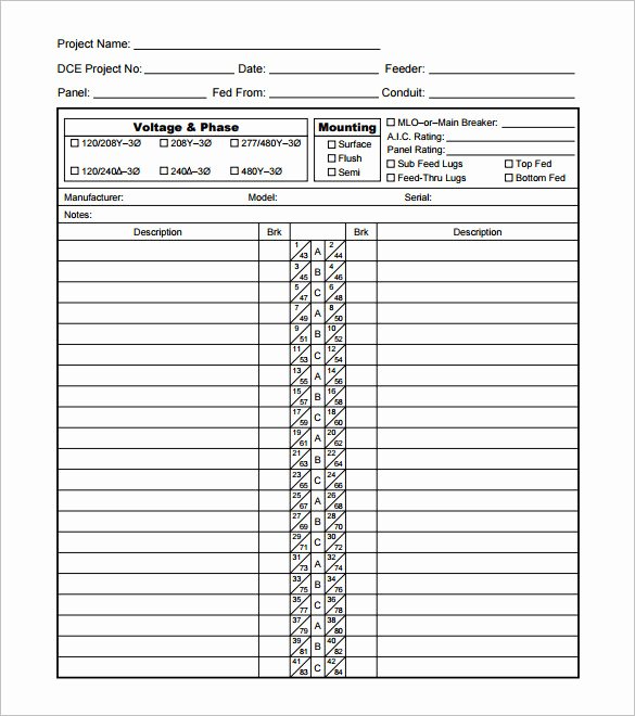 Electrical Panel Schedule Excel Template Templates Data