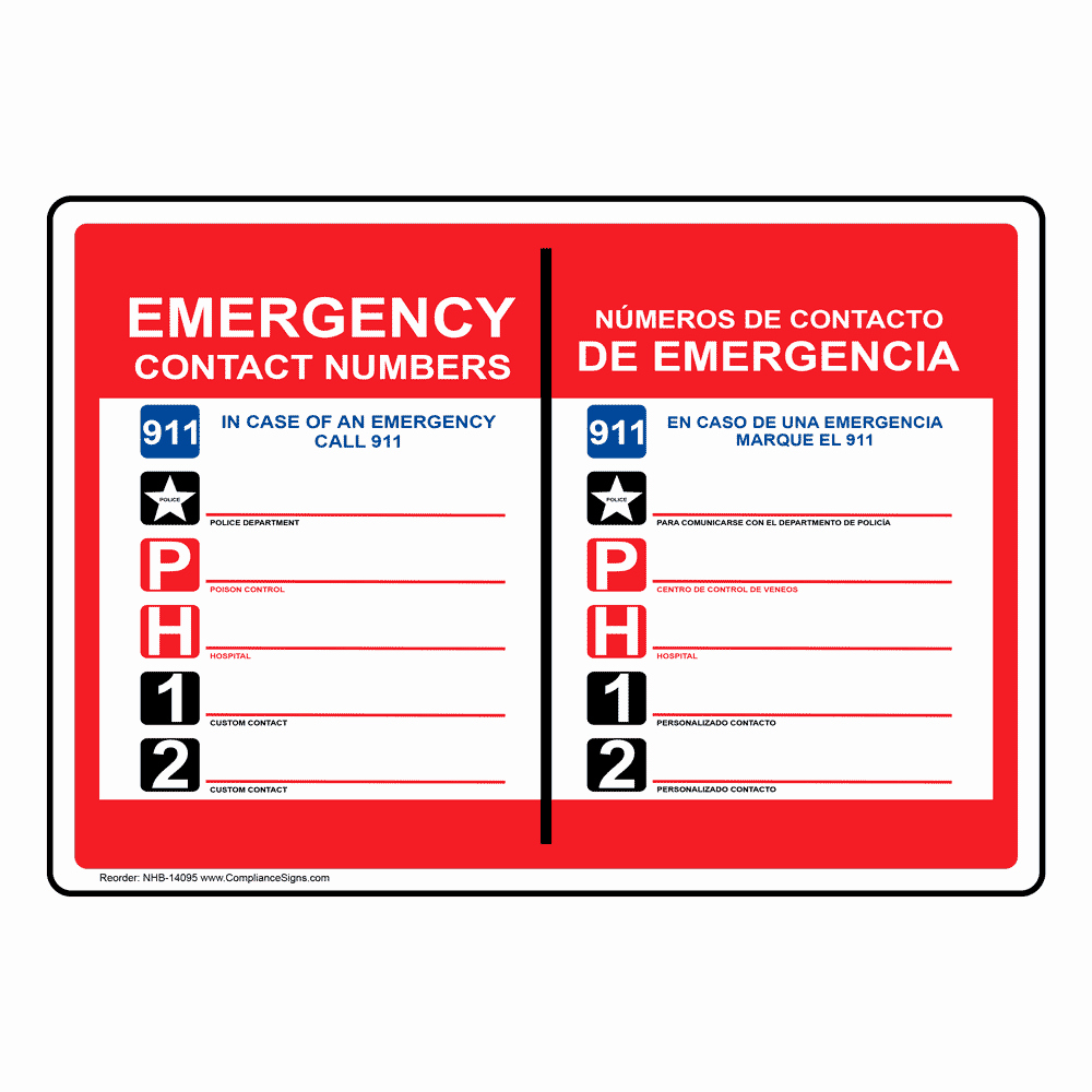 Emergency Contact Numbers 914 Bilingual Sign Nhb