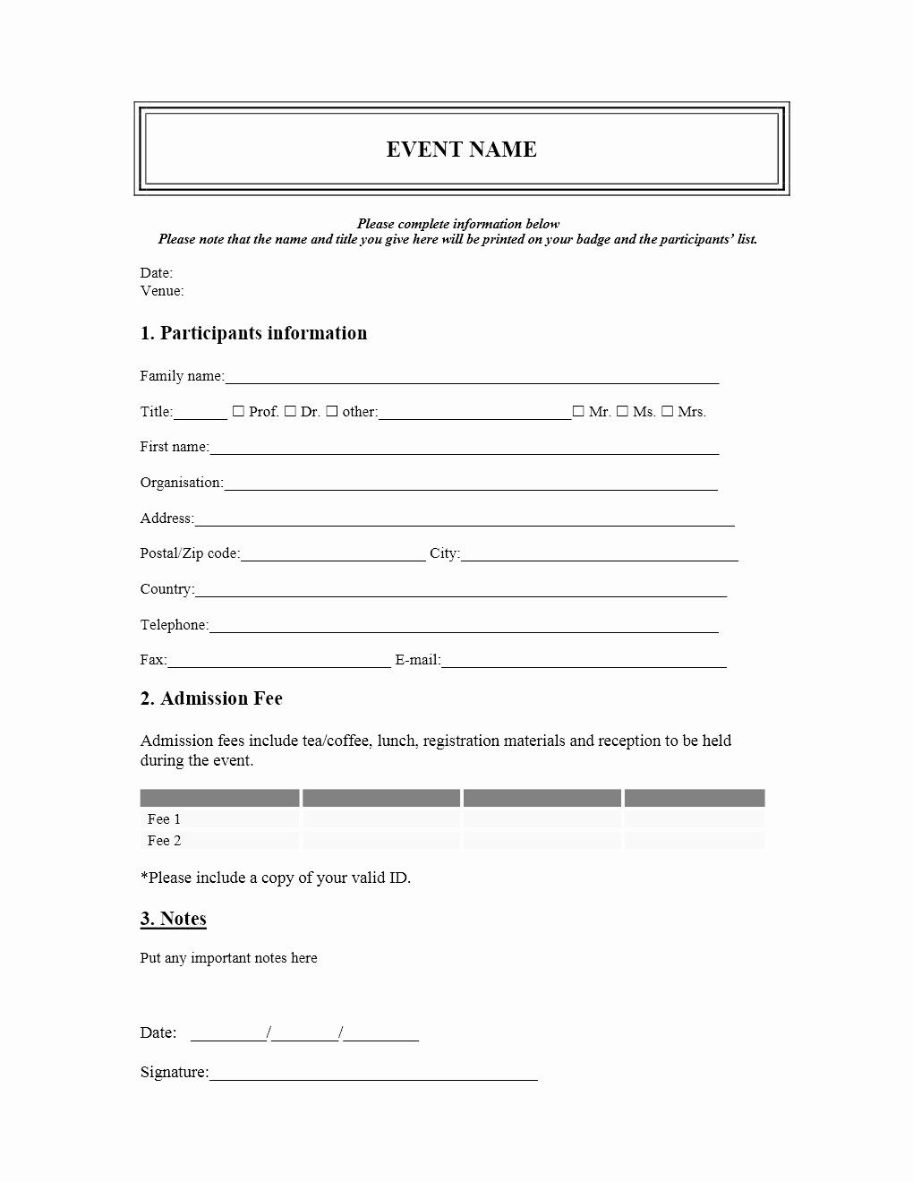 Event Booking form Template Free Templates Resume