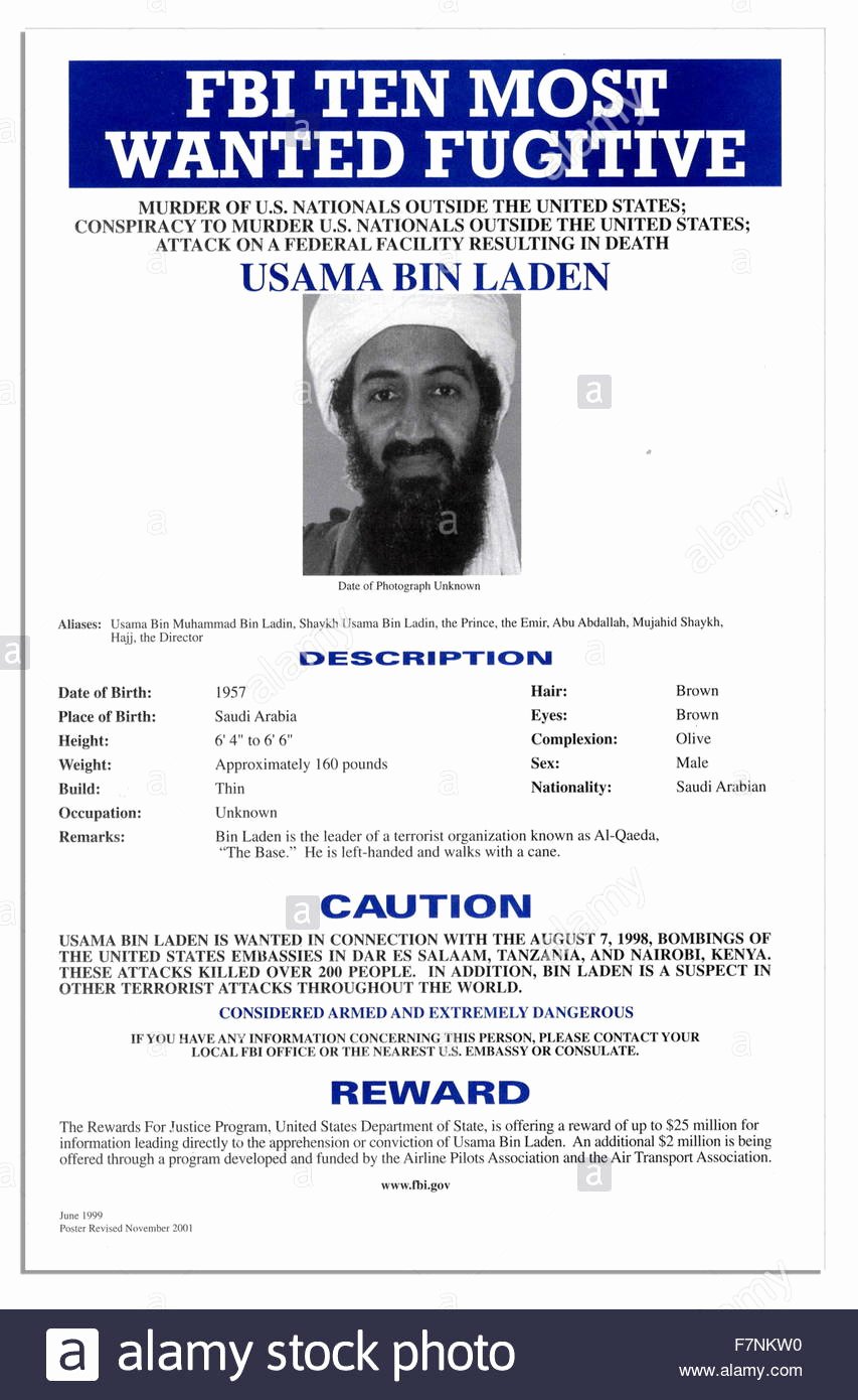 Fbi Most Wanted Poster Of Osama Bin Laden the Al Qaida
