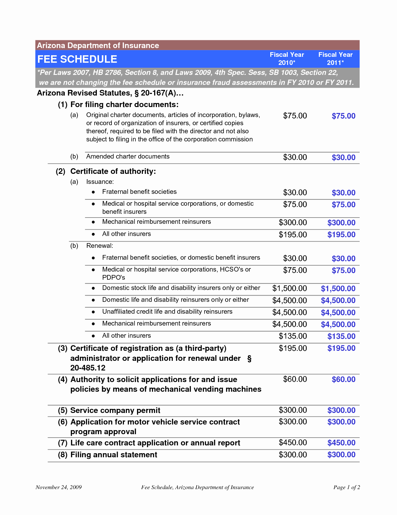 Free Fee Schedule Template