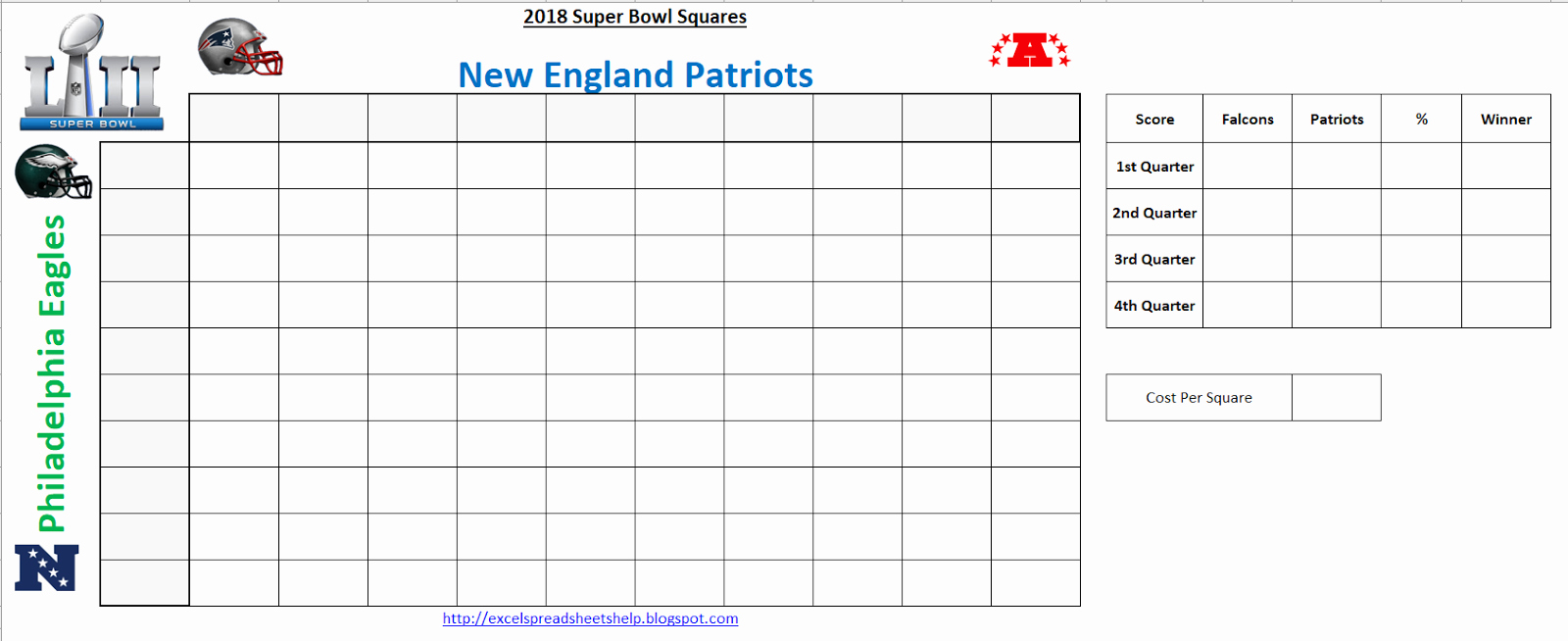 Football Squares X Super Bowl Squares Template Excel