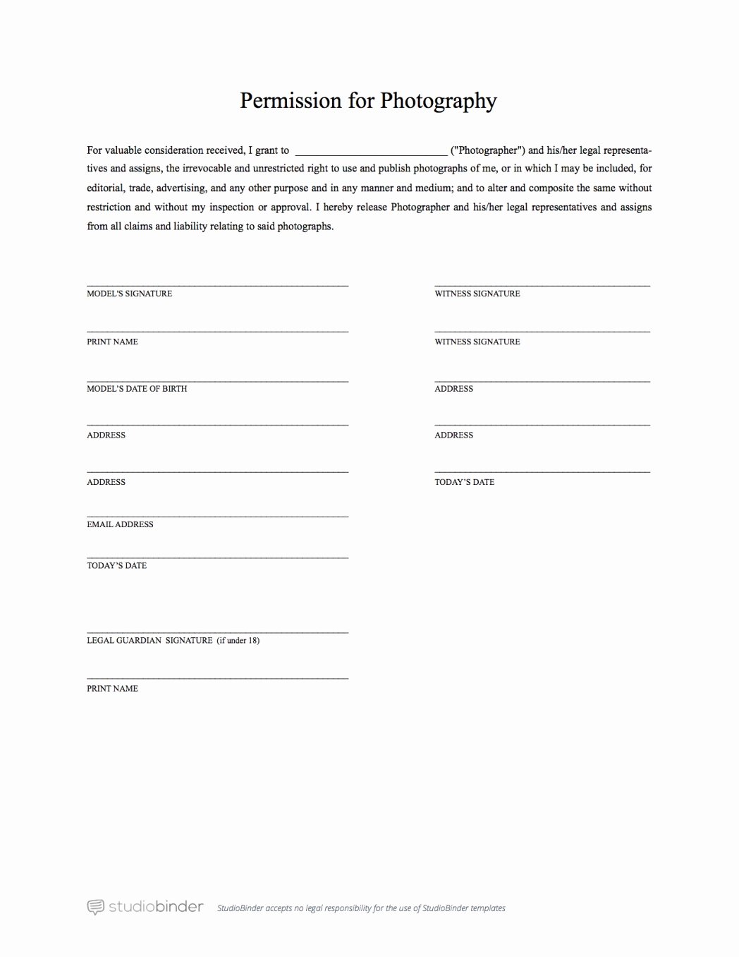 Free Model Release form Template