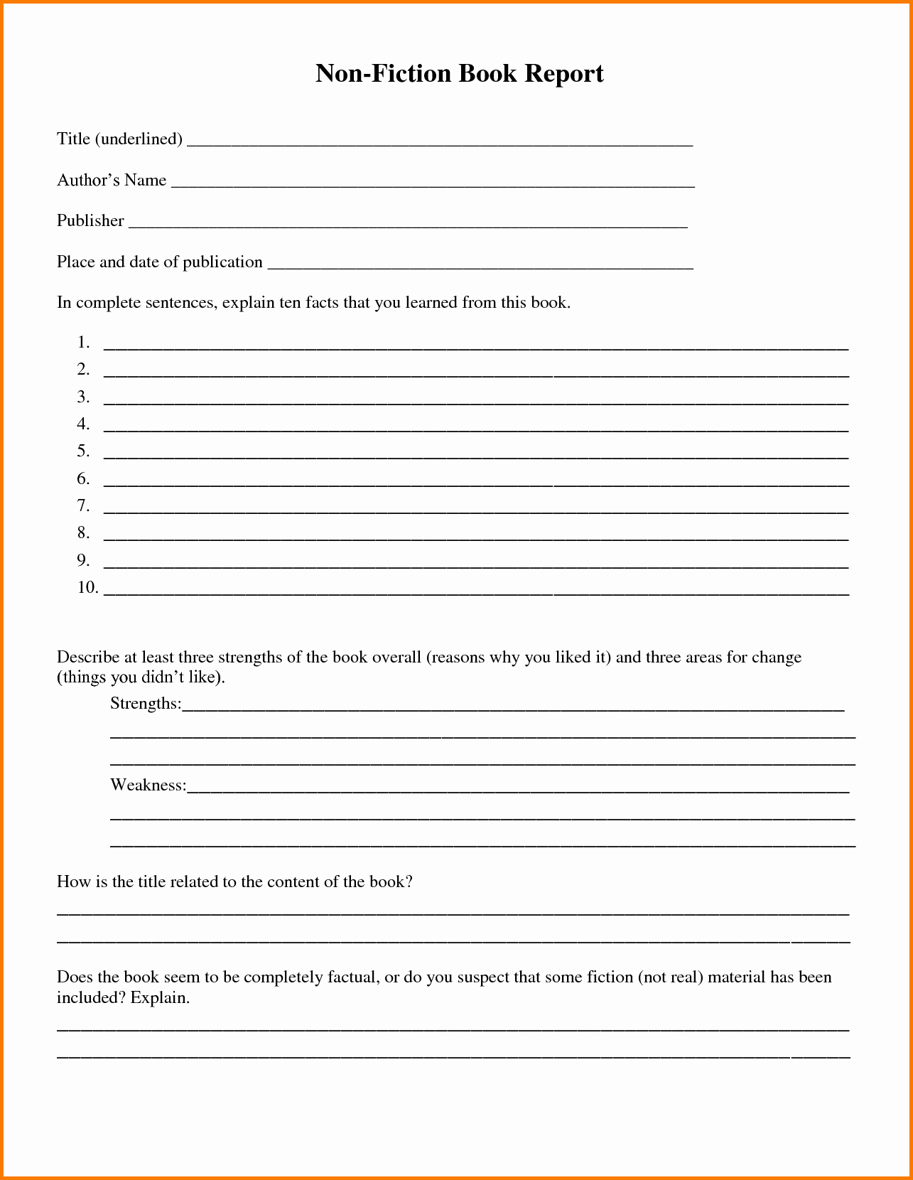 Free Printable Book Report forms for 4th Grade Non
