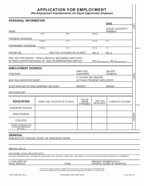 General Application form