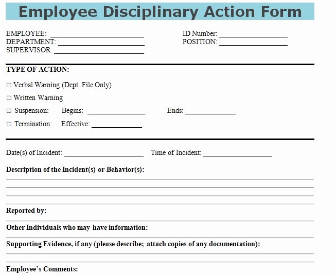 Get Employee Disciplinary Action form Doc Template Excel