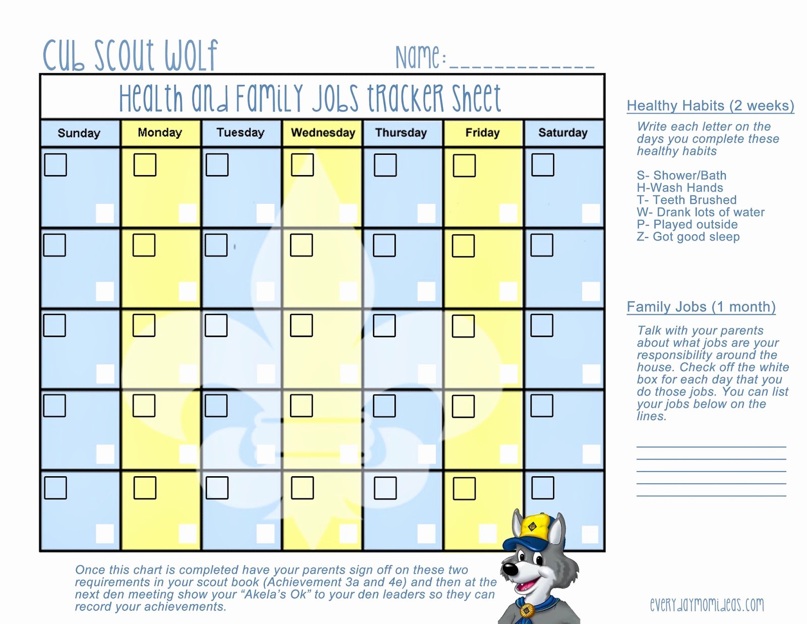 Cub Scout Calendar Template