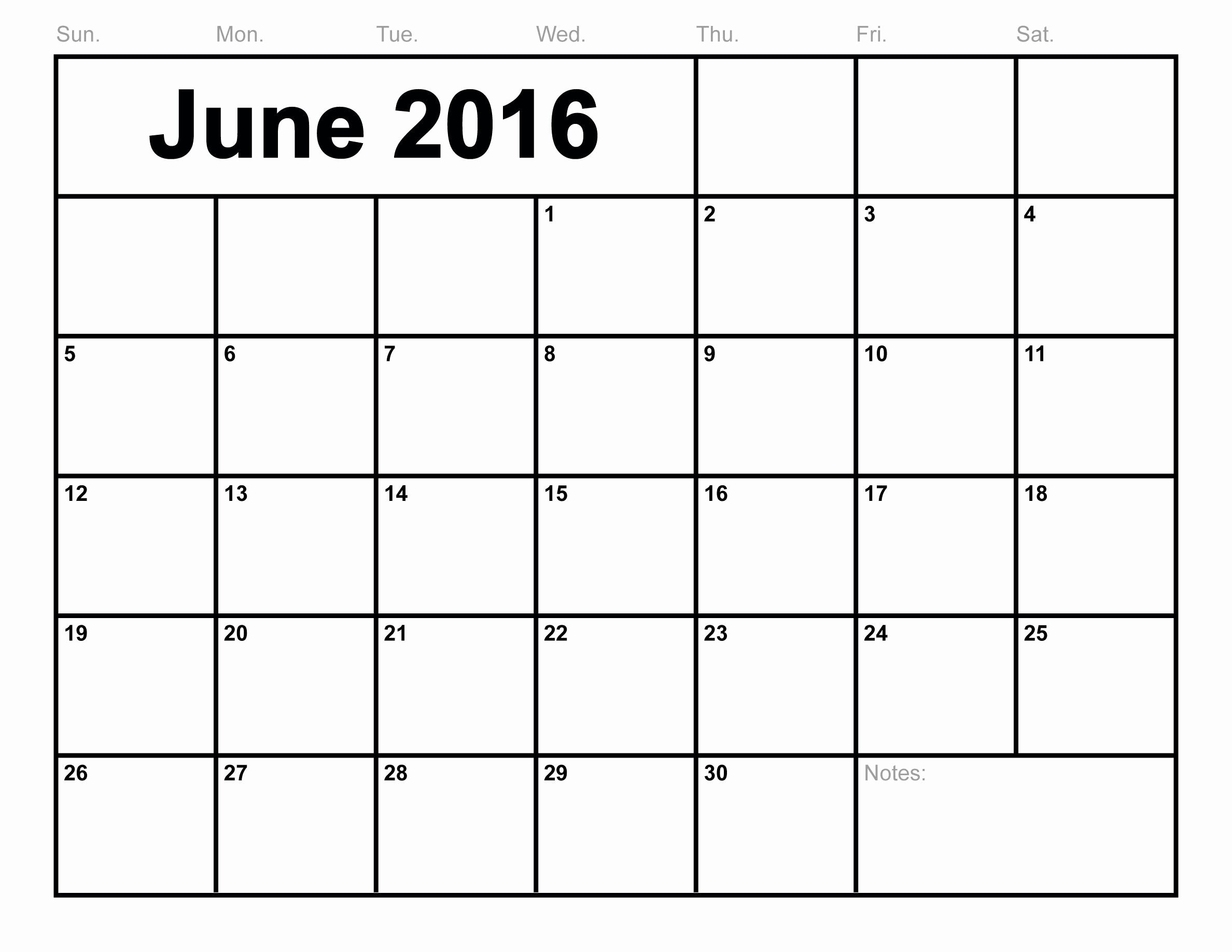 June 2016 Printable Calendar Landscape A4 Portrait