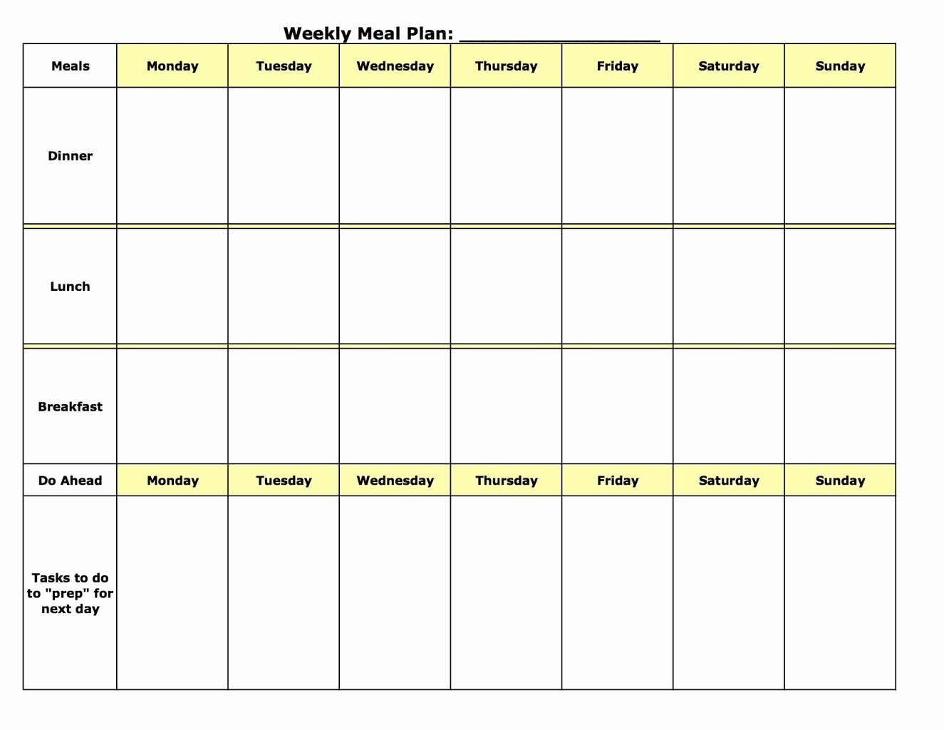 Meal Planning Template Search Results