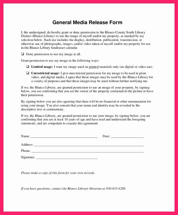 Media Release form Template