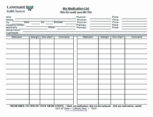 Medication List Template for Better Health and Medical